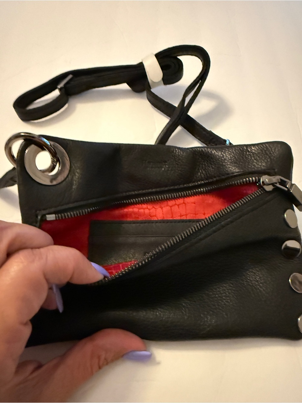 Hammit Black Leather Crossbody/wrislet attachments. Bag with Stud Details - Picture 2 of 4